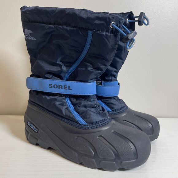 Sorel Flurry Winter Snow Boots Black/ Bright Blue Size US 6 No Lining Round Toe - Picture 1 of 12